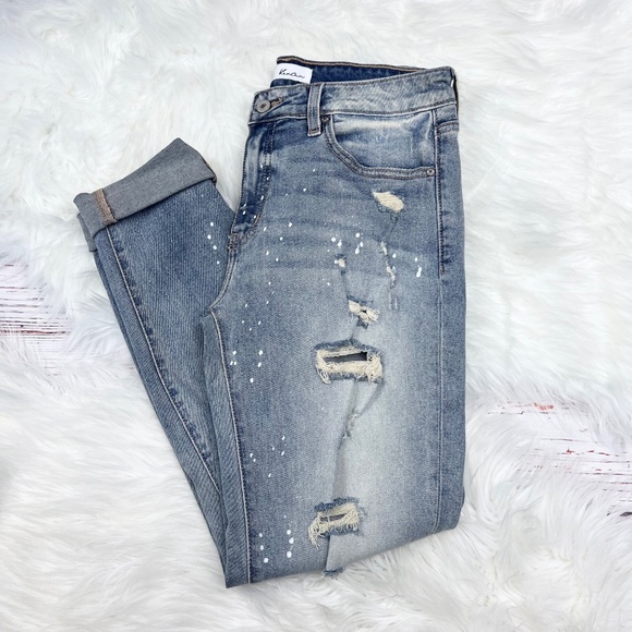 👖|•KANCAN•| Distressed Paint Splatter Cuffed Jeans Size 5/26👖 - Picture 4 of 7